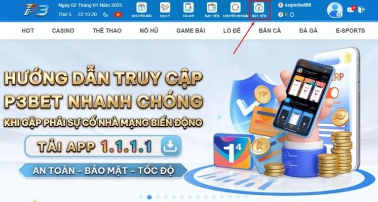 Chọn chức năng rút tiền sau khi đăng nhập tài khoản P3