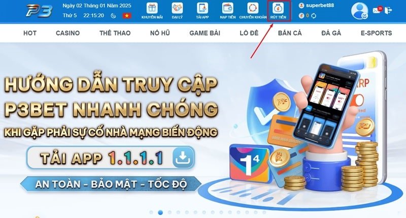 Cách Rút Tiền Nhanh P3: Hướng Dẫn Chi Tiết Từ A-Z 2 Chọn chức năng rút tiền sau khi đăng nhập tài khoản P3