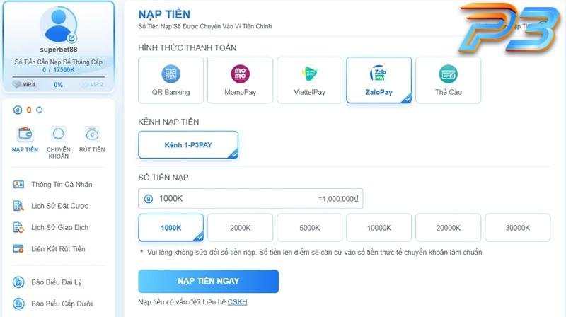 Hướng Dẫn Nạp Tiền P3 An Toàn Cho Người Mới Bắt Đầu 5 Nạp tiền P3 qua ZaloPay thật dễ dàng và tiện lợi