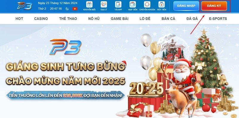 P3 Nhà Cái P3BET Uy Tín Hàng Đầu | Đăng Ký Nhận Ưu Đãi 100K 2 Truy cập trang chủ nhà cái và tìm nút "Đăng Ký"