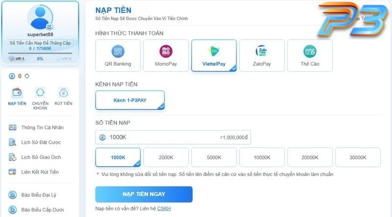 Hướng Dẫn Nạp Tiền P3 An Toàn Cho Người Mới Bắt Đầu 4 ViettelPay mang đến một phương thức nạp tiền nhanh chóng vào P3